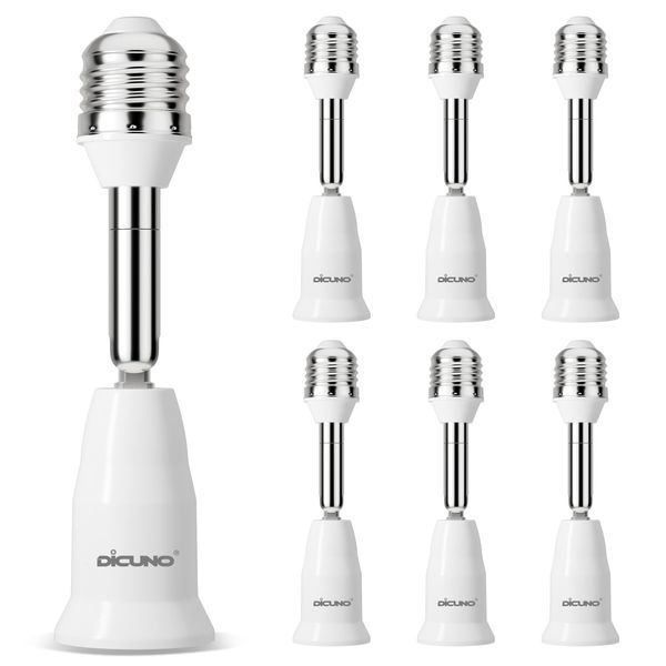 DiCUNO Light Socket Extender, E26 Light Bulb Extender, 4.5 Inch Extension, Adjustable Light Socket Adapter, 180° Bendable, Medium Screw Base Light Converter Extender, 6-Pack
