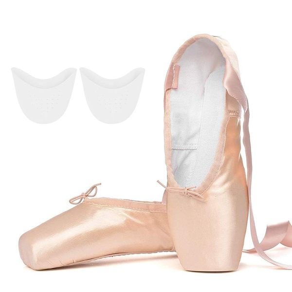 Professional Ballet Pointe Shoes Dance Shoes with Sewed Ribbon and Silicone Toe Pads for Girls Womens，13 UK, Pink