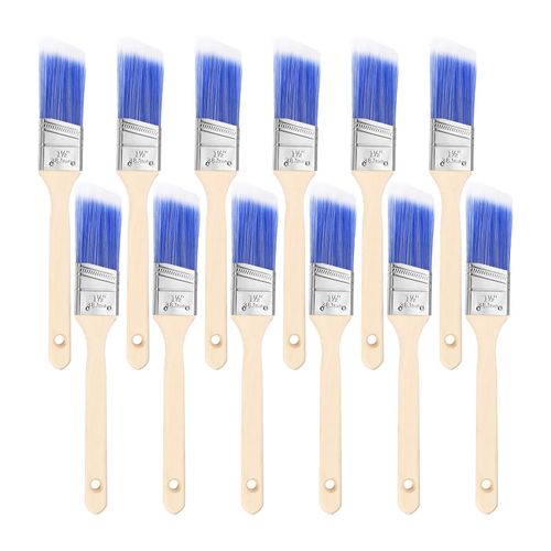 HARFINGTON 12pcs Paint Brushes 1.5" Angle Paint and Chip Brushes with Wooden Handle for DIY Paint Flat Art Furniture Fences Deck Wall Trim, Blue