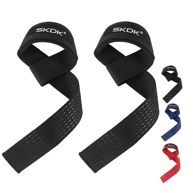 SKDK Cotton Hard Pull Wrist Lifting Straps Grips Band-Deadlift Straps with Neoprene Cushioned Wrist Padded and Anti-Skid Silicone - for Weightlifting, Bodybuilding, Xfit, Strength Training (Black)