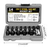 14 Pcs Hex Bit Socket Set 3-24mm Allen Key Wrench Head Tool Ratchet Inch Drive Screwdriver Hex Bit Socket