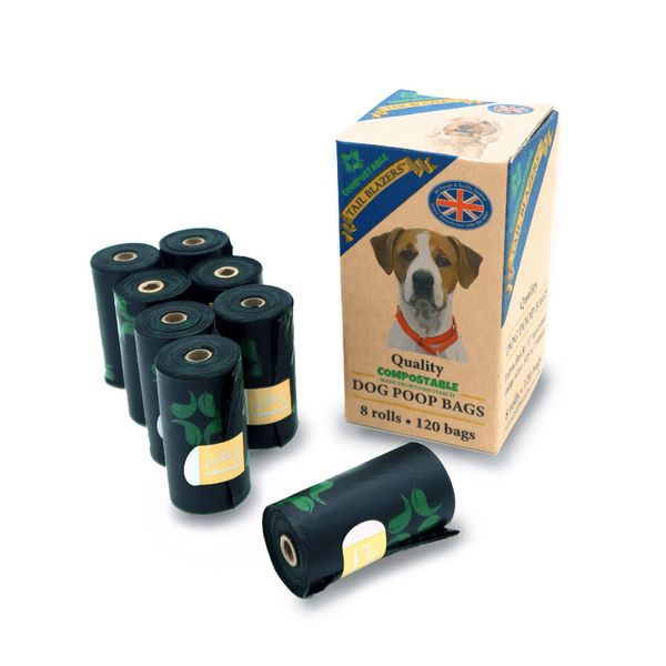 TAIL BLAZERS™ Quality Compostable Dog Poo Bags 120. Corn Starch Waste Bag Rolls for Dogs. Thick, Double Seal, Leak Proof. Different from Biodegradable Poo Bag. Easy Tear Dog Poop Bags.