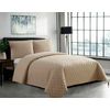 3 Piece Inspiration Quilted Bedspread Embossed Pattern Comforter Bedding Set Bed Throw with Pillow Case (Beige, Double)