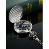 Quartz Pocket Watch for Men with Black Dial and Chain (Silver)