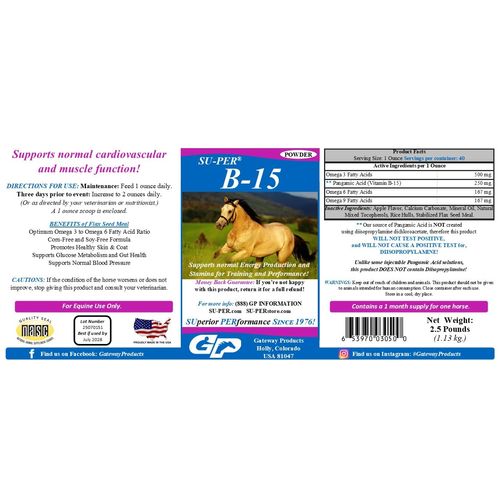 SU-PER B-15 Vitamin Supplement for Horses - Equine Vitamin B-15 Powder for Performance Support - 2.5 Pounds, (2 Pack)