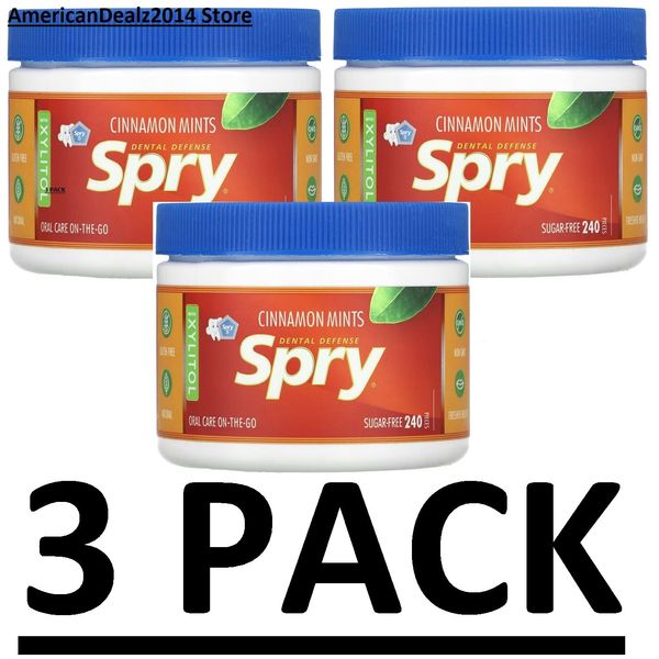 3 PACK - Xlear Spry Mints Xylitol Cinnamon 240 Count Sugar Free EXP: 12/2026