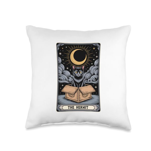 The Hermit Tarot Card Cat Lover Funny Cat Throw Pillow