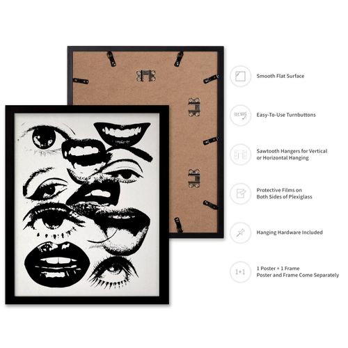 Poster Master Face Poster - Retro Abstract Print - Funky Art - Black & White Art - Groovy Face Art - Preppy Art - Trendy Art - Chic Boho Art - Dorm or Living Room Wall Decor, 11x14 Black Framed