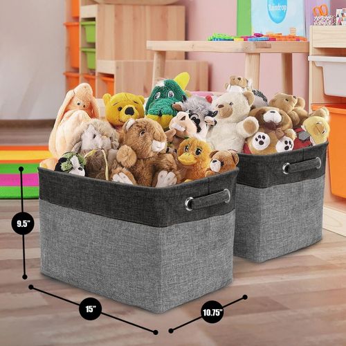 Sorbus Fabric Storage Cubes 15 Inch- Big Sturdy Collapsible Canvas Storage Bins with Dual Handles- Foldable Closet Cubes- Decorative Storage Baskets for Shelves | Home & Office Use- 3 Pack| Grey/Tan