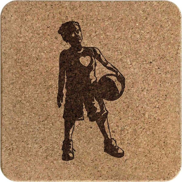 'Basket Ball Boy' Square Cork Trivet/Pot Stand (TR00025726)