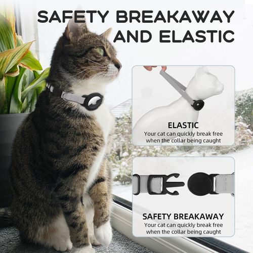 AirTag Cat Collars, Stretchy Collar with Apple AirTag Holder and Bell, Breakaway Ultra Design Elastic GPS Tracking Collars for Cats and Puppies, (7.5-12.5 Inch), Gray