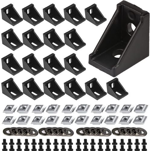 4040 Series Aluminum Profile Connector Set 20pcs 40pcs Corner Brackets M8x20mm T Slot Nuts 40pcs M8 Flat Washers 40pcs M8x16mm Hex Socket Cap Screw Bolts 8mm Slot Aluminum Profile Accessories (Black)