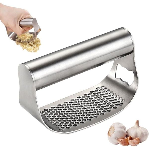 Garlic Mincer Garlic Press Stainless Steel, Garlic Chopper with Peeler and Brush