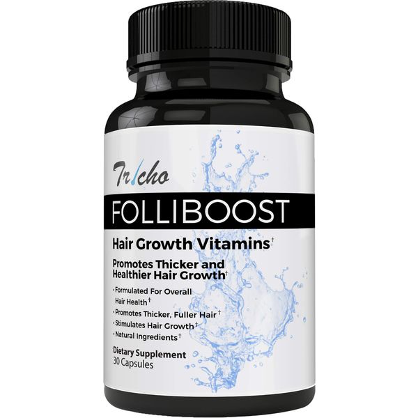 Folliboost Tricho Hair Growth Vitamins - with Biotin, Vitamin C, Zinc, and Vitamin B12-30 Day Supply - Helps Promote Thick, Full Hair Growth - Natural-Based Hair Care Formula - Made in The USA