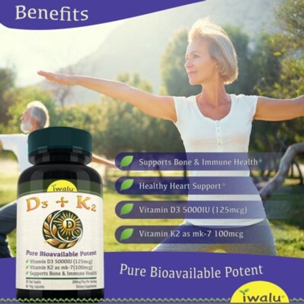 Highest Potency Vitamin D-3 K2 Softgels 5,000 Iu, Immune Support Supplement