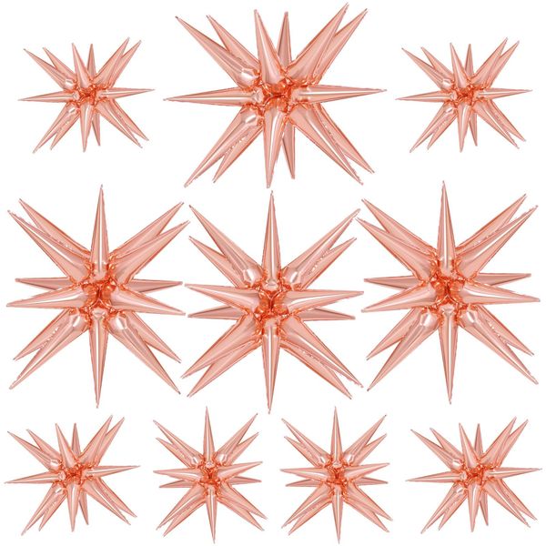 10 Pcs Star Balloons Explosion Starburst Balloons Foil Cone Balloons Magic for Birthday Wedding Anniversary Party Backdrops Decorations Supplies, 6 Pcs 22Inches and 4 Pcs 27Inches (Rosegold)