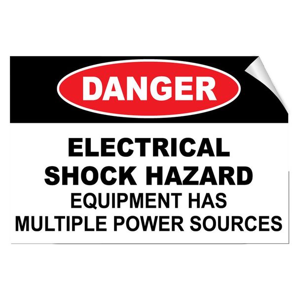 Danger Electrical Shock Hazard Multiple Power Source Label Decal Sticker 10 Inches X 7 Inches