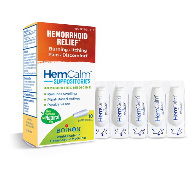 Boiron HemCalm Suppositories for Hemorrhoid Relief of Pain, Itching, Swelling or Discomfort - 10 Count