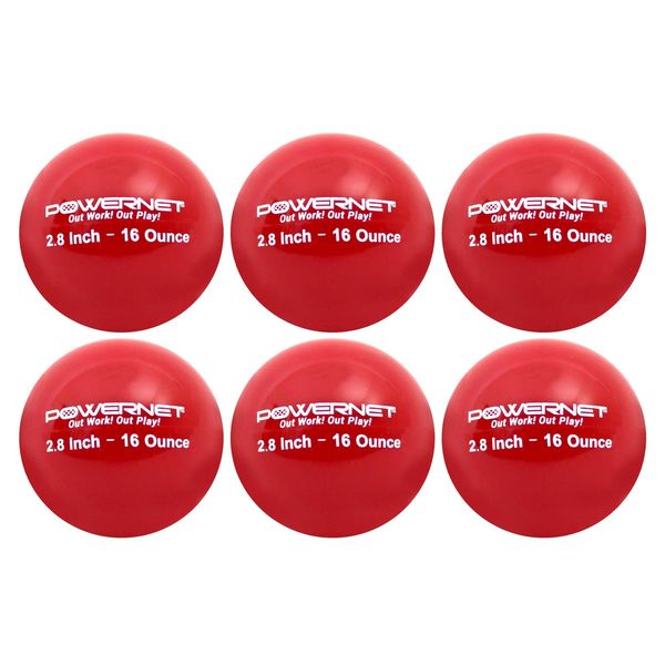 PowerNet 2.8" German Marquez Weighted Hitting Batting Training Balls (6 Pack) | 12 to 20 oz | Build Strength and Muscle | Improve Technique and Form | Baseball Size (16 Oz - Red)