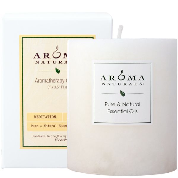 Aroma Naturals Patchouli and Frankincense Essential Oil White Scented Pillar Candle, Meditation, 3 inch x 3.5 inch