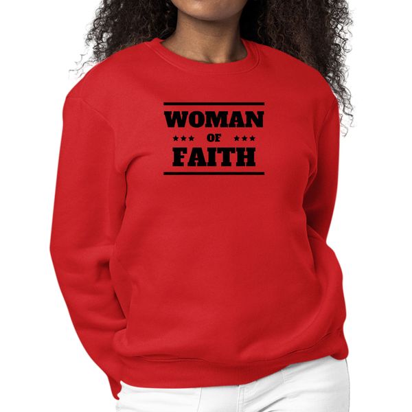 Womens Graphic Sweatshirt Woman of Faith Black Illustration - Red / S