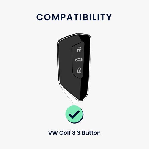 kwmobile Leather Key Cover Compatible with VW Golf 8 3 Button Car Key Key Cover - Genuine Leather - Brown