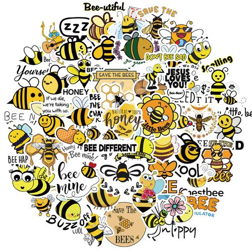 Hardworking Bee Stickers|50 PCS|Vinyl Waterproof Stickers for Laptop,Skateboard,Water Bottles,Computer,Bumper,Phone,Car Cute Kawaii Animals Stickers and Decals,Adults Kids Teens for Sticker