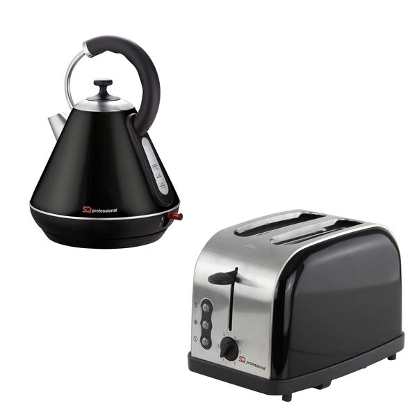 SQ Professional Breakfast Set 2pc Kettle 2200W & 2 Slice Toaster 900W (Gems Onyx Black)