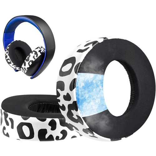 SOULWIT Cooling Gel Pads Earpads Replacement for Sony Gold Wireless Playstation PS4 Gaming Headset 2014 Model CUHJ-15001/CECHYA-0083 Headpad Cooling Pad (Snow Leopard Printed)