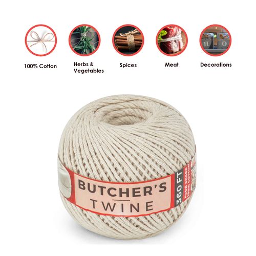 SteadMax Butchers Twine, 360 feet, 12 ply, 100% Natural Cotton Twine Food Safe Cooking, Durable Tying, Trussing Meat and Roasting, Easy Dispensing, Baking, DIY Crafting, Wrapping, Pack of 1.