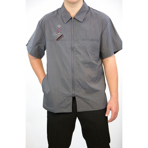 CHARLENE Classic Barber Zip Jacket with Collar and Barber Pole Logo (S, GRAY)