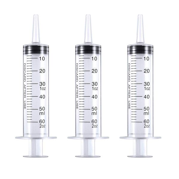 HAKACC 60 ml Disposable Syringe,Feeding Syringe Sterile Package,50 ml to 60 ml Medical Grade Catheter Tip (3 Pack)