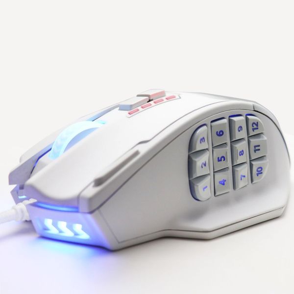 RED SAMURAI Gaming Mouse Wired Mouse 16400dpi 1000Hz 18pcs Program Button Side Button Weight Adjustment Stable Grip Backlight Customized Program MMO/FPS/MOBA Gaming Mouse (White)