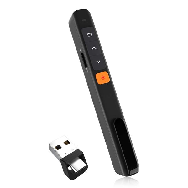 Wireless PowerPoint Presentation Clicker Remote, 2 in 1 Type C and USB A RF 2.4GHz PPT Presentation Presenter Laptop Clicker Pointer Slide Advancer with Hyperlink Volume Control