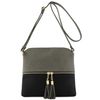 DELUXITY Lightweight Medium Crossbody Bag with Tassel, Gray/Black