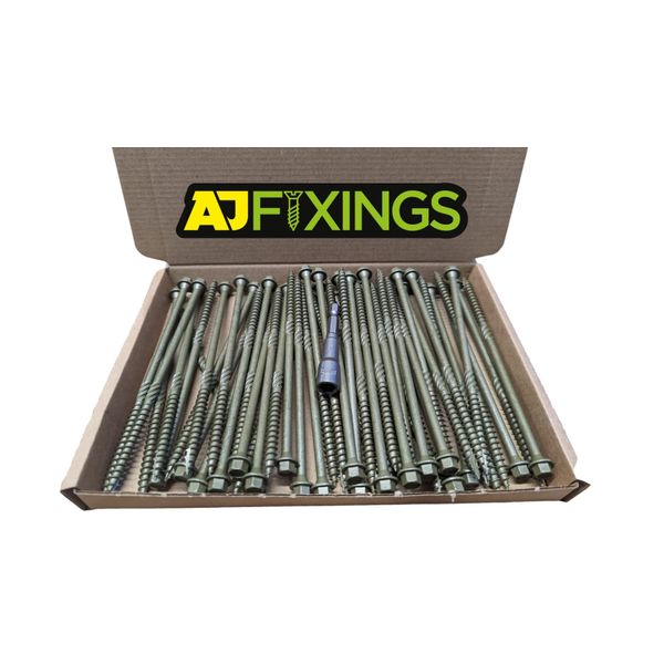 Box 50 - AJFixings Timber Hex Head Exterior Green Decking Frame Fixing Screws (100mm)