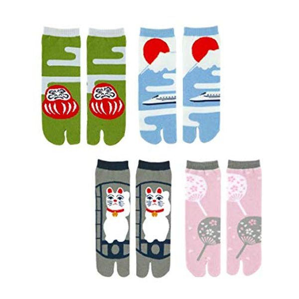 Noren Tabi Socks, Men's, Women's, Kids (Unisex), Double-toed, Made in Japan, Nara, Cotton, Socks, Crew Length, Mid-Length, Japanese Pattern, Bunions, Cold Protection, Thick, Business, Sports, Socks, Overseas Souvenir, Gift for Studying Abroad, Kids Set / 