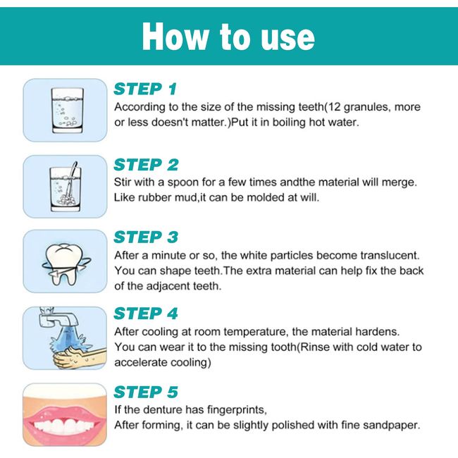 Temporary Teeth Repair Kit, Moldable False Teeth Tooth Repair Granules,  Temp Tooth Beads with 4 Dental Tools, Snap On Instant and Confident Smile