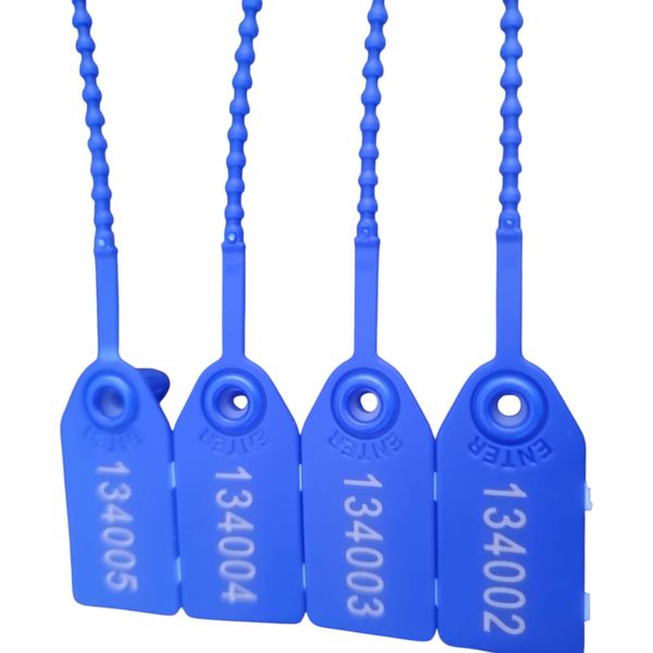 100 x Security Seals, 25cm Pull-Tight Quick Release Numbered Tags, UK Anti Tamper Seals (Blue)