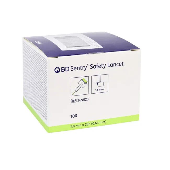 BD Sentry Safety Lancet 1.8mm x 23g 100/BX Ref. No. 369523