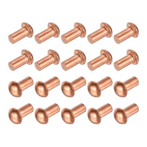uxcell 30 Pcs Copper Solid Rivets, 5/16" x 5/8" Round Head Rivet Metal Fasteners Metal Stud Fasteners for Electrical Applications Copper Finish, Copper Tone