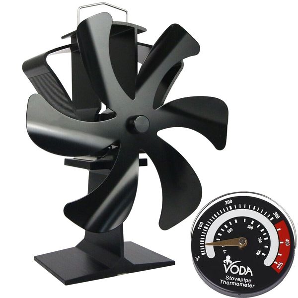 6 Blade Fireplace Fan Heat Powered Stove Fan for Fireplace/Wood with thermometer