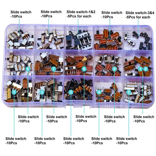 Tcenofoxy Switch for PCB Mount Circuit Assortment Kit, PCB Mini Micro PCB Panel Slide Switch 2Pin 3Pin 4Pin ON/Off ON/Off/ON Switch Breadboard Electronic Dip SlideSwitch (TC-Slide)