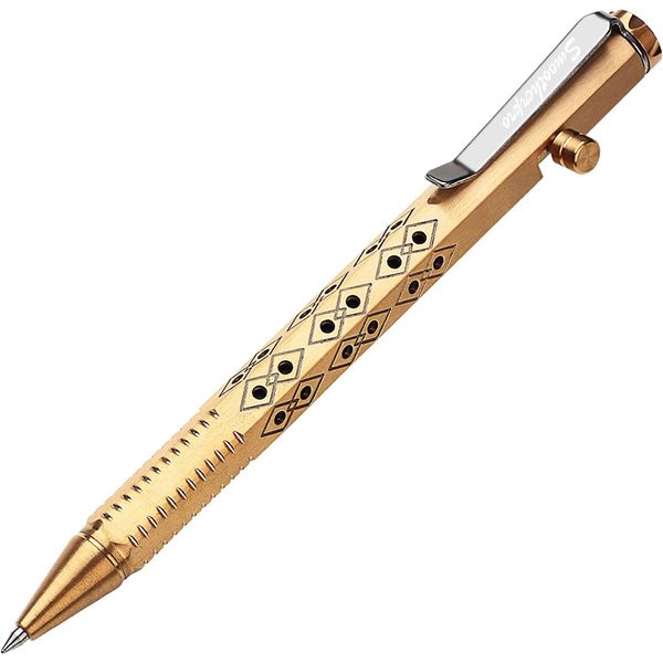 SMOOTHERPRO Solid Brass Bolt Action Pen Ballpoint Pen Compatible with G2 Refill Stainless Steel Clip for Pocket Business EDC Signature Color Natural(PT635)