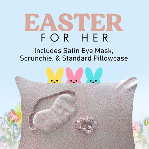Luxurious Satin Pillowcase Gift Set - Pink Leopard Print | Includes Silky Soft Pillowcase, Matching Eye Mask & Scrunchie | Reduces Frizz & Wrinkles, Easter Gift for Her!