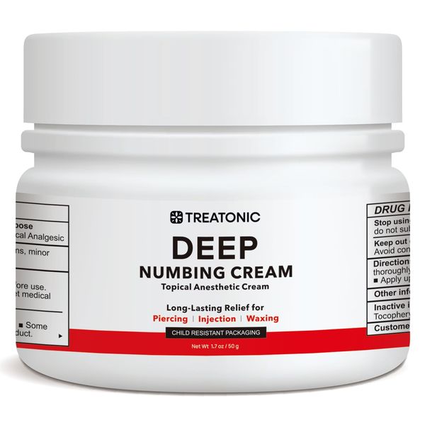 Treatonic Deep Tattoo Numbing Cream: Maximum Strength Numbing Cream for Tattooing, Piercing, Waxing & Injections - Up to 6 Hours Extra Strength for Tattoos - (50g/1.7oz)
