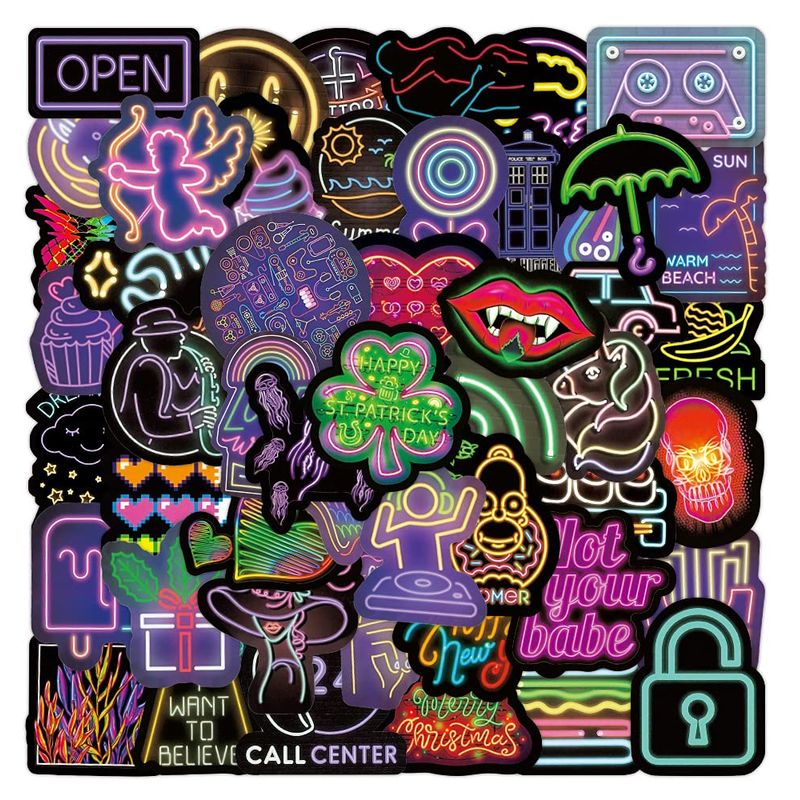 Pack of 100 Neon Stickers, Vinyl Waterproof Neon Sign Light Style, Cool ...