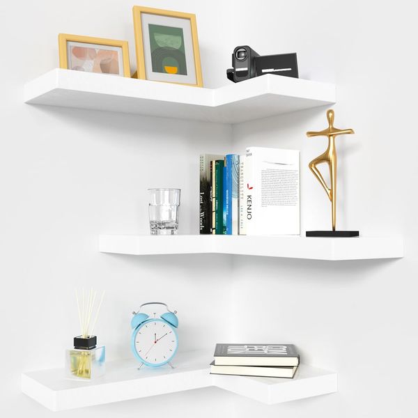 Corner Floating Shelves with Invisible Brackets, Corner Shelves Wall Mounted Set