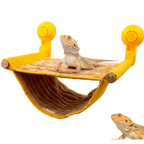OOXYG Bearded Dragon Window Hammock with Suction Cups, Soft Reptile Hammock Bed, Double Layered Winter Warm House Tent, Reptile Tank Accessories-Yellow