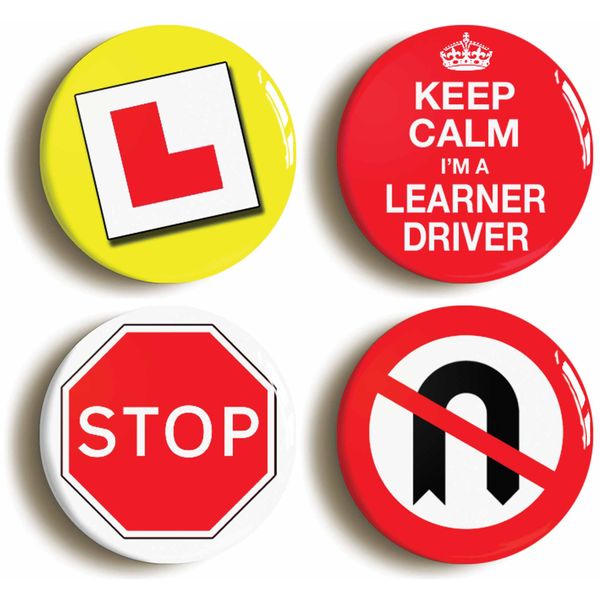 LEARNER DRIVER FUNNY BADGE BUTTON PIN SET (Size is 1inch/25mm diameter)